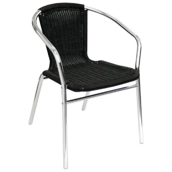 Lot de 4 Fauteuils en rotin noirs et aluminium empilables