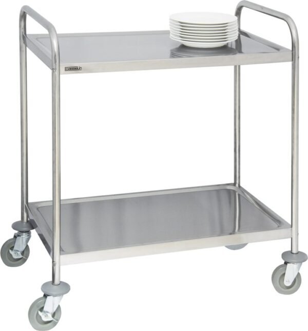Grand chariot de service en inox 2 plateaux