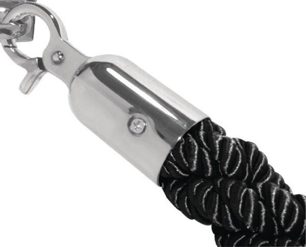 Cordon torsadé noir embout inox pour poteau d'accueil