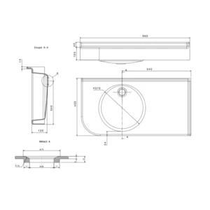 Vasque d'angle PMR Bodrum 86cm en composite CVR blanc antibactérien