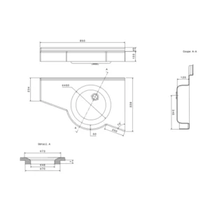 Vasque d'angle PMR Nice en composite blanc antibactérien ISO 846 A