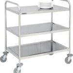 Grand chariot de service en inox 3 plateaux