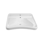Lavabo PMR en céramique blanche 65cm avec forme incurvée et zones d'appui pour les coudes