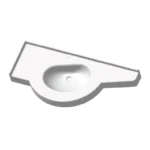 Plan vasque d'angle PMR Fes 120cm suspendu en composite blanc haute résistance pour collectivités et ERP.