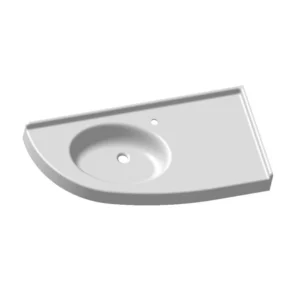 Plan vasque d'angle PMR Ankara 109cm en composite blanc antibactérien pour hôtellerie et santé