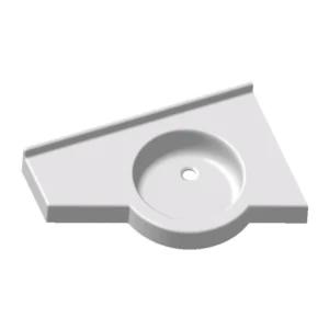 Plan vasque d'angle PMR Nice en composite blanc antibactérien pour centres hospitaliers et hôtellerie.