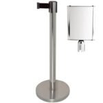 Poteau inox sangle rétractable noire 3m et cadre d'affichage