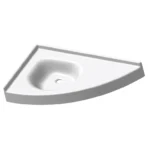 Plan vasque d'angle PMR Budapest 92cm en composite blanc avec robinetterie décalée réglementaire pour établissement de santé.