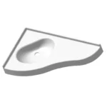 Plan vasque d'angle asymétrique PMR Lyon 100cm en composite blanc avec cuve déportée.