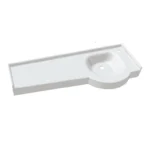 Plan vasque d'angle PMR Casablanca 120cm en composite blanc antibactérien pour hôpitaux et hôtels.