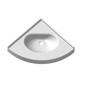 Petit plan vasque d'angle PMR Lisboa 65cm en composite blanc avec robinetterie décalée conforme ERP