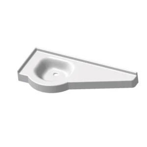 Vasque d'angle PMR Marrakech en composite blanc antibactérien avec cuve déportée pour accessibilité handicapé.
