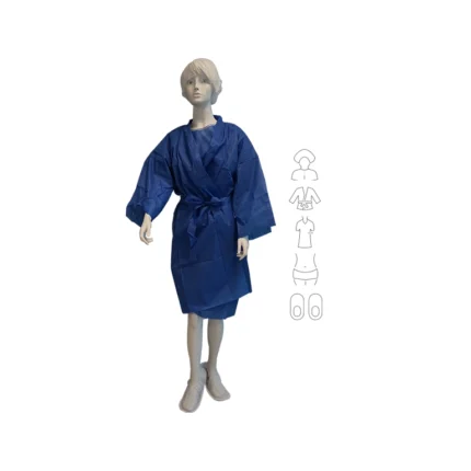 kit ambulatoire adulte hôpital 5 pièces SMS peignoir chemise chaussons sur-chaussures charlotte