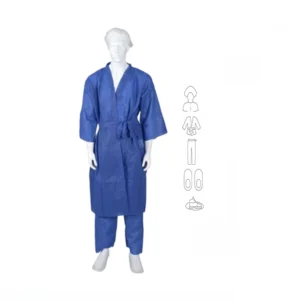 kit ambulatoire adulte hôpital 5 pièces SMS peignoir pantalon chaussons sur-chaussures charlotte