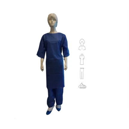 kit ambulatoire adulte hôpital 4 pièces SMS opaque charlotte chemise pantalon sur-chaussures