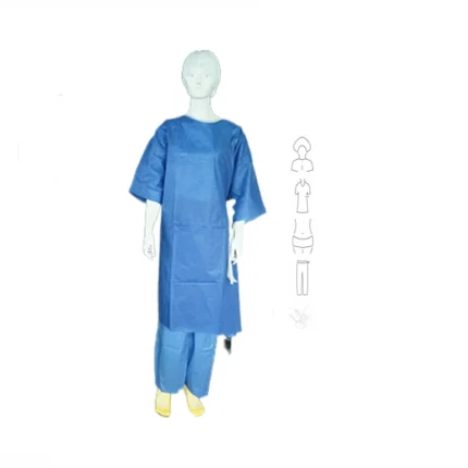 kit ambulatoire adulte hôpital 5 pièces SMS chaussettes antidérapantes jaunes charlotte chemise pantalon