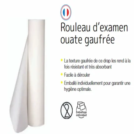 rouleau examen ouate gaufrée blanc 50cm 2 plis table examen hôpital