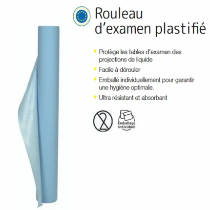 rouleau examen plastifié bleu imperméable hôpital table examen protection liquide